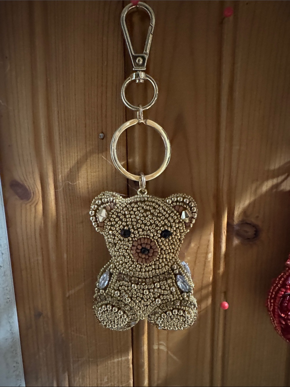 Gold Beaded Teddy Bear Keychain Bag Charm